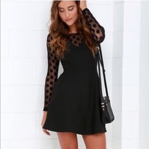 Lulus “In Hot Dot-Ter Long Sleeve Black Dress”